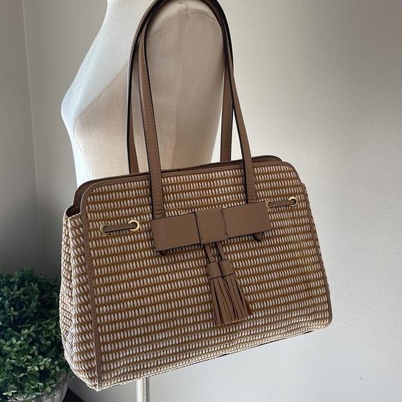 NANETTE LEPORE ARABELLE ‘paper’ straw shoulder bag / purse wht cream tassels bow - Picture 3 of 17